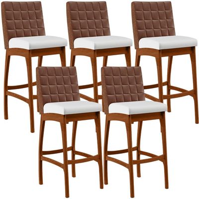 Kit 5 Banquetas Altas Cozinha Sala Jantar Fixa Mila B04 Couríssimo Marrom Corano Branco - Lyam Decor