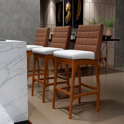 Kit 5 Banquetas Altas Cozinha Sala Jantar Fixa Mila B04 Couríssimo Marrom Corano Branco - Lyam Decor
