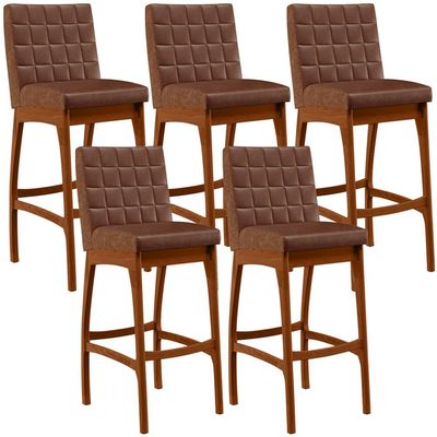 Kit 05 Banquetas Altas Para Cozinha Sala De Jantar Fixa Mila B04 Couríssimo Marrom - Lyam Decor