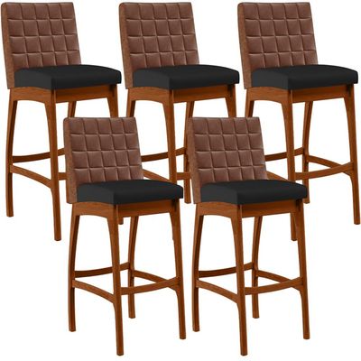 Kit 05 Banquetas Altas Cozinha Sala Jantar Fixa Mila B04 Couríssimo Marrom Corano Preto - Lyam Decor