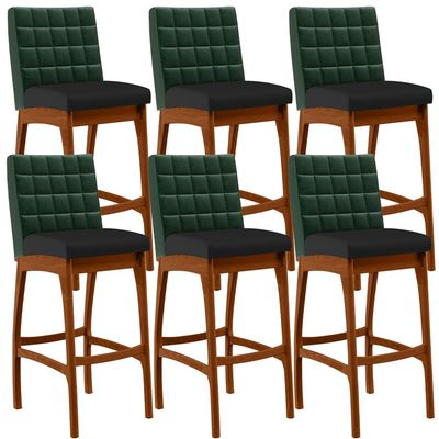 Kit 06 Banquetas Altas Cozinha Sala Jantar Fixa Mila B04 Facto Verde Musgo Corano Preto - Lyam Decor