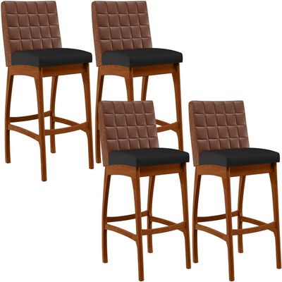 Kit 04 Banquetas Altas Cozinha Sala Jantar Fixa Mila B04 Couríssimo Marrom Corano Preto - Lyam Decor