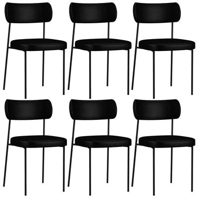 Kit 06 Cadeiras Decorativas Estofadas Para Sala de Jantar Melina F01 Couríssimo Preto - Lyam Decor