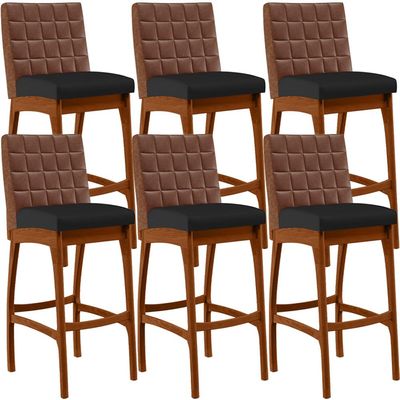 Kit 06 Banquetas Altas Cozinha Sala Jantar Fixa Mila B04 Couríssimo Marrom Corano Preto - Lyam Decor