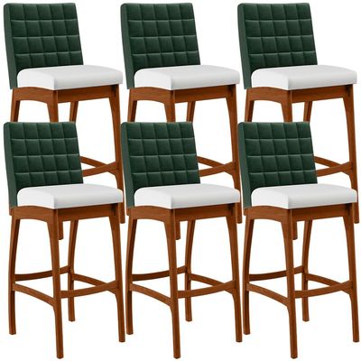 Kit 6 Banquetas Altas Cozinha Sala Jantar Fixa Mila B04 Facto Verde Musgo Corano Branco - Lyam Decor
