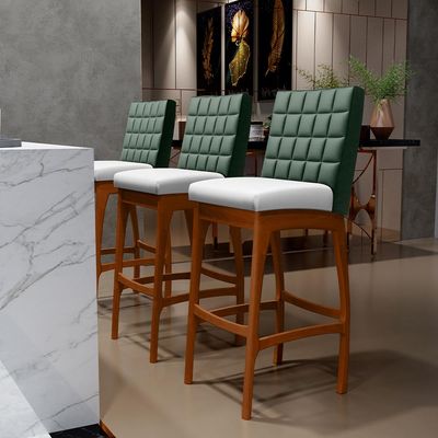 Kit 6 Banquetas Altas Cozinha Sala Jantar Fixa Mila B04 Facto Verde Musgo Corano Branco - Lyam Decor