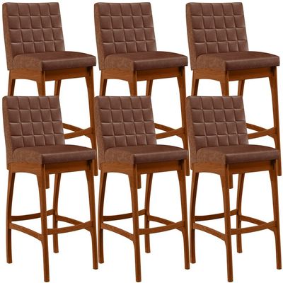 Kit 06 Banquetas Altas Para Cozinha Sala De Jantar Fixa Mila B04 Couríssimo Marrom - Lyam Decor