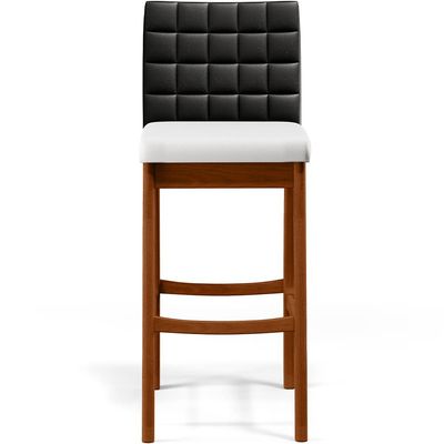 Kit 06 Banquetas Altas Cozinha Sala Jantar Fixa Mila B04 Couríssimo Preto Corano Branco - Lyam Decor