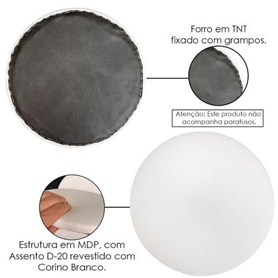 Kit 02 Assentos Redondo Banqueta Cadeira Estofados Poltronas H02 Corino Branco 39 cm - Lyam Decor