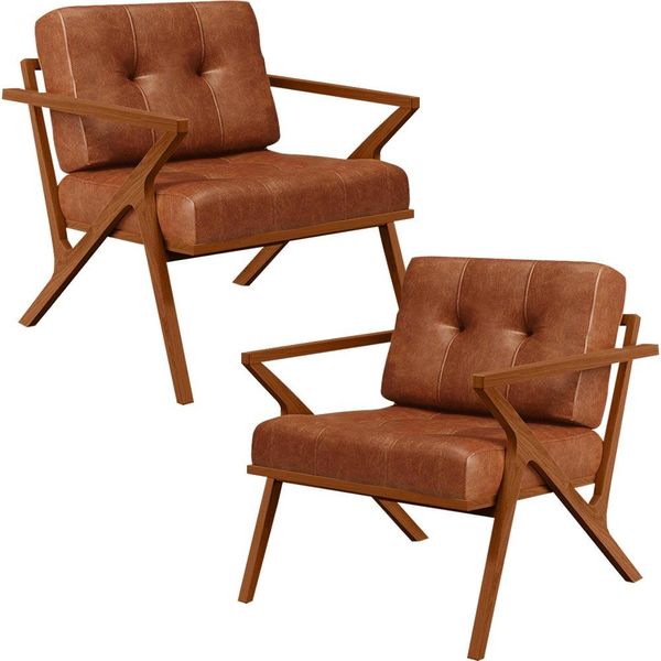 Kit 02 Poltronas Decorativas Com Cintas De Corano Laís B04 Couríssimo Camel - Lyam Decor