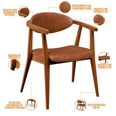 Poltrona Decorativa Para Sala de Estar Cecília B04 Couríssimo Camel - Lyam Decor
