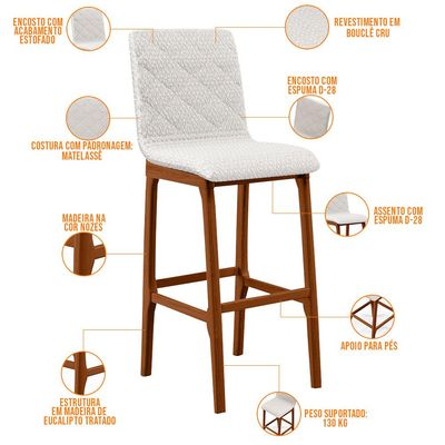Kit 06 Banquetas Altas Para Cozinha Sala de Jantar Fixa Zoe B04 Bouclê Cru - Lyam Decor