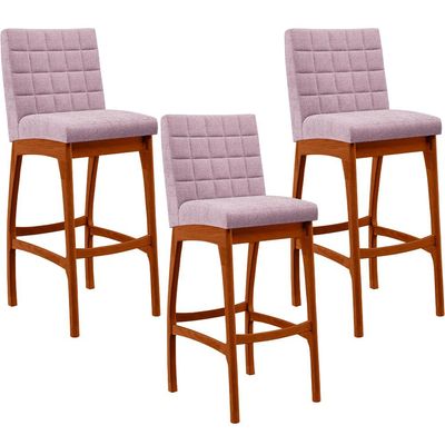 Kit 03 Banquetas Altas Para Cozinha Sala De Jantar Fixa Mila B04 Bouclê Rosê - Lyam Decor