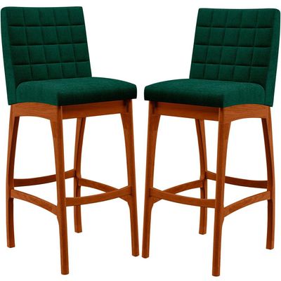 Kit 02 Banquetas Altas Para Cozinha Sala De Jantar Fixa Mila B04 Bouclê Verde - Lyam Decor