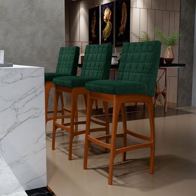Kit 02 Banquetas Altas Para Cozinha Sala De Jantar Fixa Mila B04 Bouclê Verde - Lyam Decor