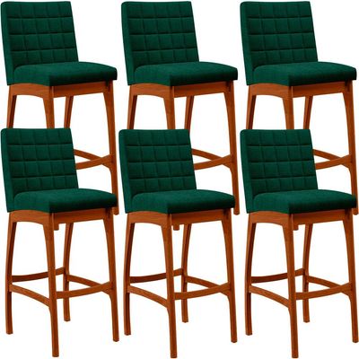 Kit 06 Banquetas Altas Para Cozinha Sala De Jantar Fixa Mila B04 Bouclê Verde - Lyam Decor