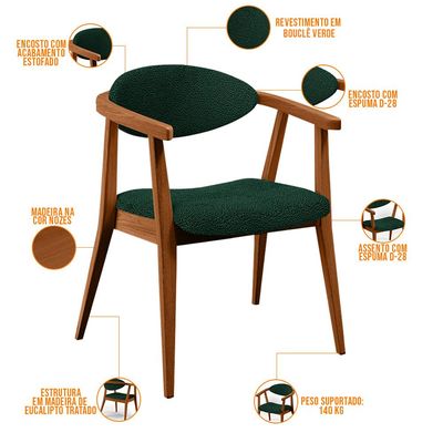 Poltrona Decorativa Para Sala De Estar E Recepção Cecília L02 Bouclê Verde - Lyam Decor