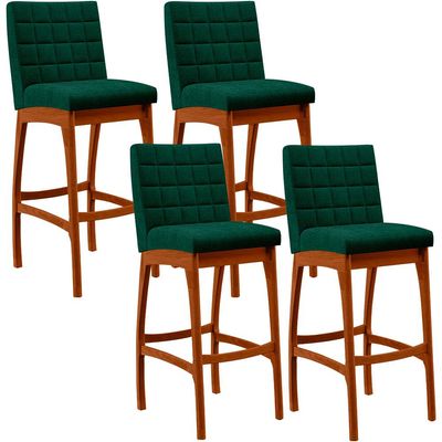 Kit 04 Banquetas Altas Para Cozinha Sala De Jantar Fixa Mila B04 Bouclê Verde - Lyam Decor