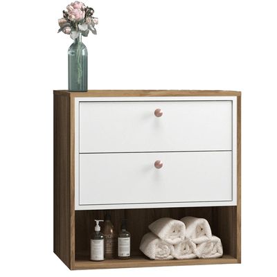 Conjunto Para Banheiro Gabinete 60cm 2 Gavetas Com Cuba E Armário Gael B06 Branco Nogal - Lyam Decor