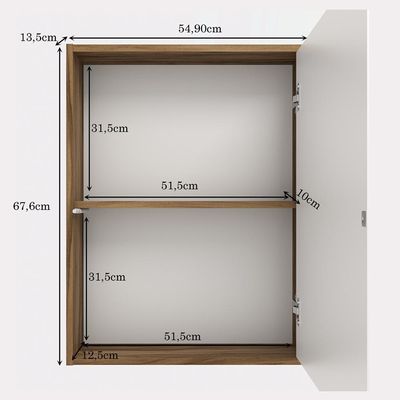 Armário Aéreo Para Banheiro 60cm 01 Porta Com Espelho Gael B06 Branco Nogal - Lyam Decor