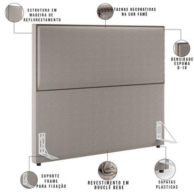Cabeceira Box Casal Com Tachas 160 cm Vicenza L02 Bouclê Bege - Lyam Decor
