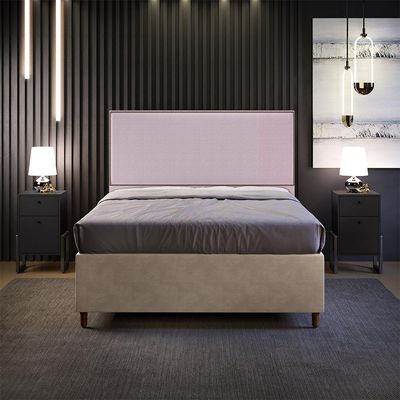 Cabeceira Box Casal King Com Tachas 195 cm Vicenza L02 Bouclê Rosê - Lyam Decor