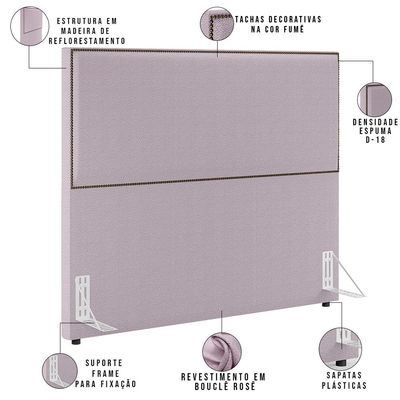 Cabeceira Box Casal King Com Tachas 195 cm Vicenza L02 Bouclê Rosê - Lyam Decor
