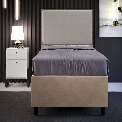 Cabeceira Box Solteiro Com Tachas 100 cm Vicenza L02 Bouclê Bege - Lyam Decor