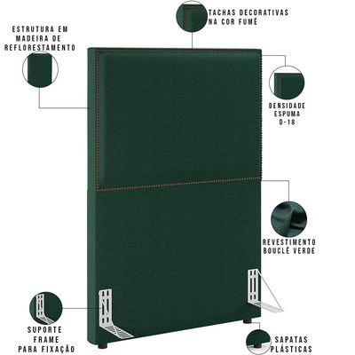 Cabeceira Box Solteiro Com Tachas 100 cm Vicenza L02 Bouclê Verde - Lyam Decor