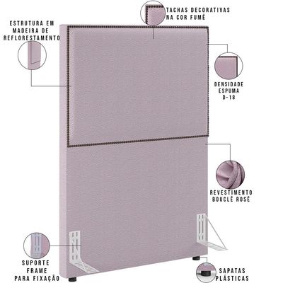 Cabeceira Box Solteiro Com Tachas 100 cm Vicenza L02 Bouclê Rosê - Lyam Decor