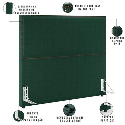 Cabeceira Box Casal King Com Tachas 195 cm Vicenza L02 Bouclê Verde - Lyam Decor