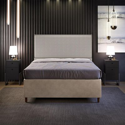 Cabeceira Box Casal King Com Tachas 195 cm Vicenza L02 Bouclê Bege - Lyam Decor