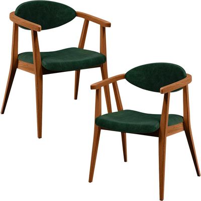 Kit 02 Poltronas Decorativas Para Sala de Estar Cecília B04 Facto Verde Musgo - Lyam Decor