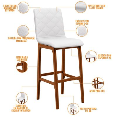 Kit 06 Banquetas Altas Para Cozinha Sala de Jantar Fixa Zoe B04 Facto Branco - Lyam Decor