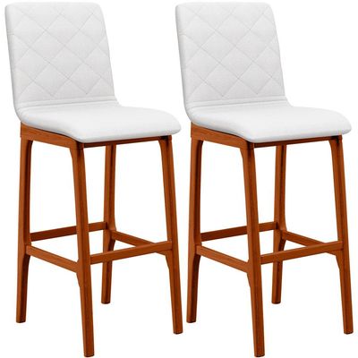 Kit 02 Banquetas Altas Para Cozinha Sala de Jantar Fixa Zoe B04 Facto Branco - Lyam Decor