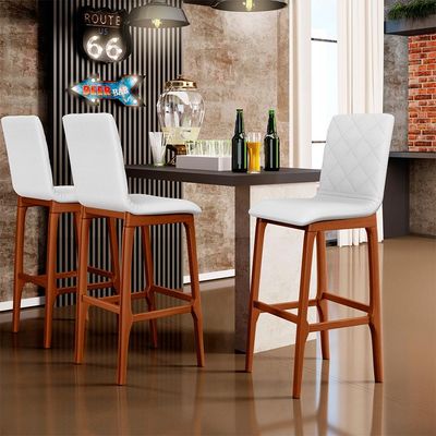 Kit 02 Banquetas Altas Para Cozinha Sala de Jantar Fixa Zoe B04 Facto Branco - Lyam Decor