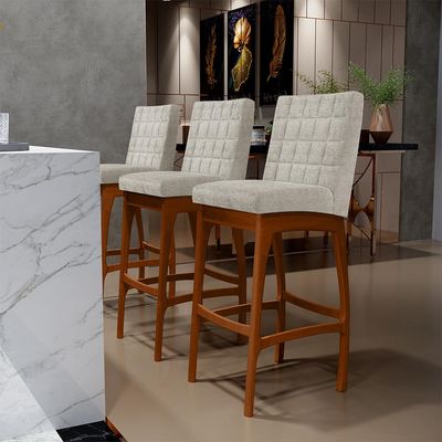 Banqueta Alta Para Cozinha Sala De Jantar Fixa Mila B04 Bouclê Creme - Lyam Decor