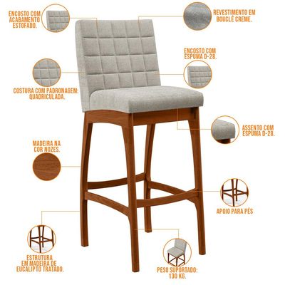 Banqueta Alta Para Cozinha Sala De Jantar Fixa Mila B04 Bouclê Creme - Lyam Decor
