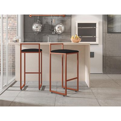 Banqueta Alta Para Cozinha Sala De Jantar Hanna L02 Bronze Corano Preto - Lyam Decor