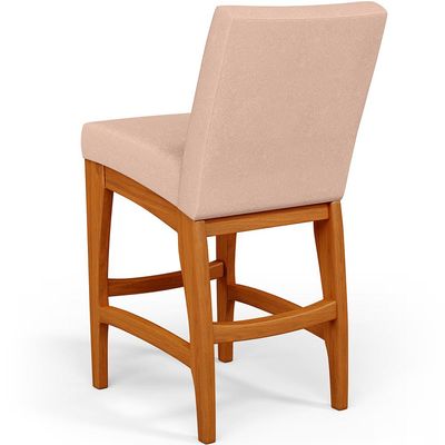 Banqueta Baixa Para Cozinha Bancada Bar Sala De Jantar Fixa Mila L02 Linho Rosê - Lyam Decor