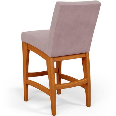 Banqueta Baixa Para Cozinha Bancada Bar Sala De Jantar Fixa Mila L02 Suede Rosê - Lyam Decor