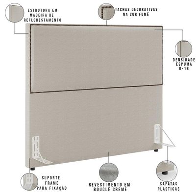 Cabeceira Box Casal Com Tachas 140 cm Vicenza L02 Bouclê Creme - Lyam Decor