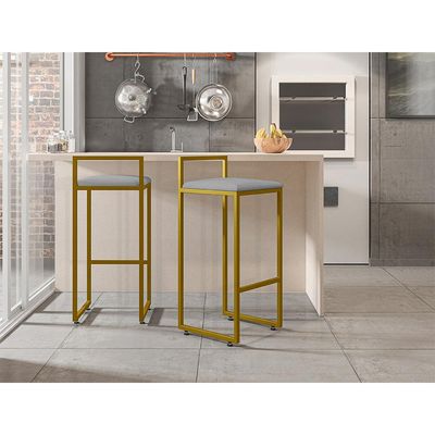 Banqueta Alta Para Cozinha Sala De Jantar Hanna L02 Dourado Corano Cinza - Lyam Decor