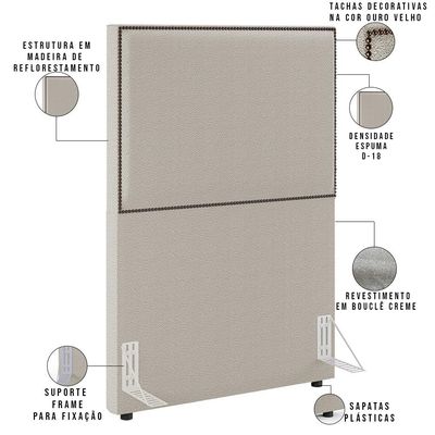 Cabeceira Box Solteiro Com Tachas 100 cm Vicenza L02 Bouclê Creme - Lyam Decor