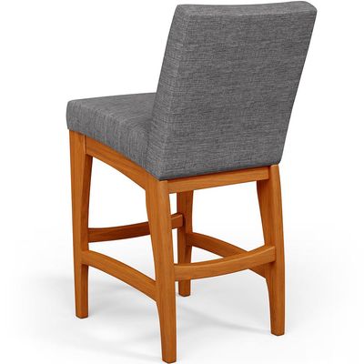 Banqueta Baixa Para Cozinha Bancada Bar Sala De Jantar Fixa Mila L02 Linho Cinza Escuro - Lyam Decor