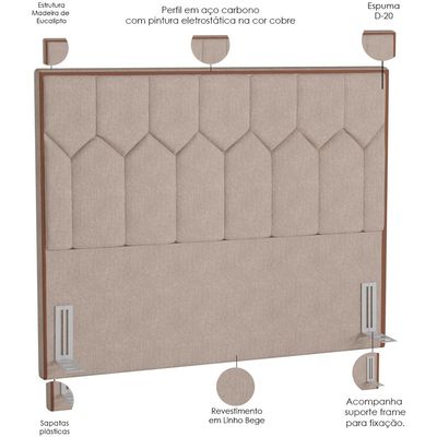 Cabeceira Cama Box Casal 140 cm P05 Londres Linho Bege - Lyam Decor