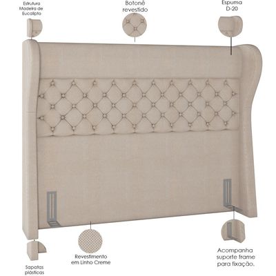 Cabeceira Cama Box Casal 140 cm P05 Madrid Linho Creme - Lyam Decor