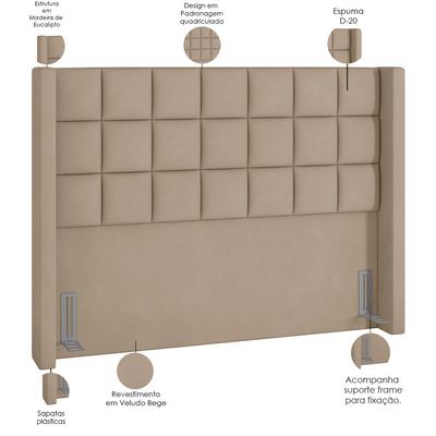 Cabeceira Cama Box Casal 140 cm P05 Paris Veludo Bege - Lyam Decor