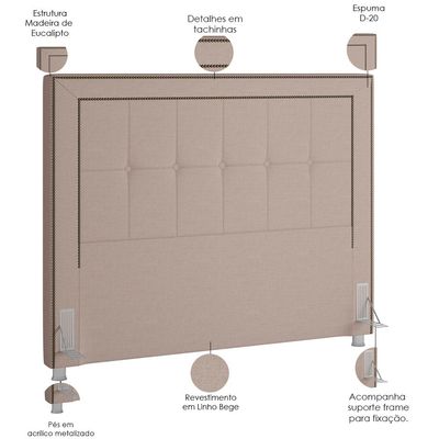 Cabeceira Cama Box Casal King 195 cm P05 Atenas Linho Bege Areia - Lyam Decor
