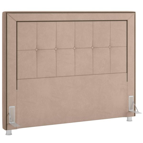 Cabeceira Cama Box Casal 140 cm P05 Atenas Veludo Bege - Lyam Decor